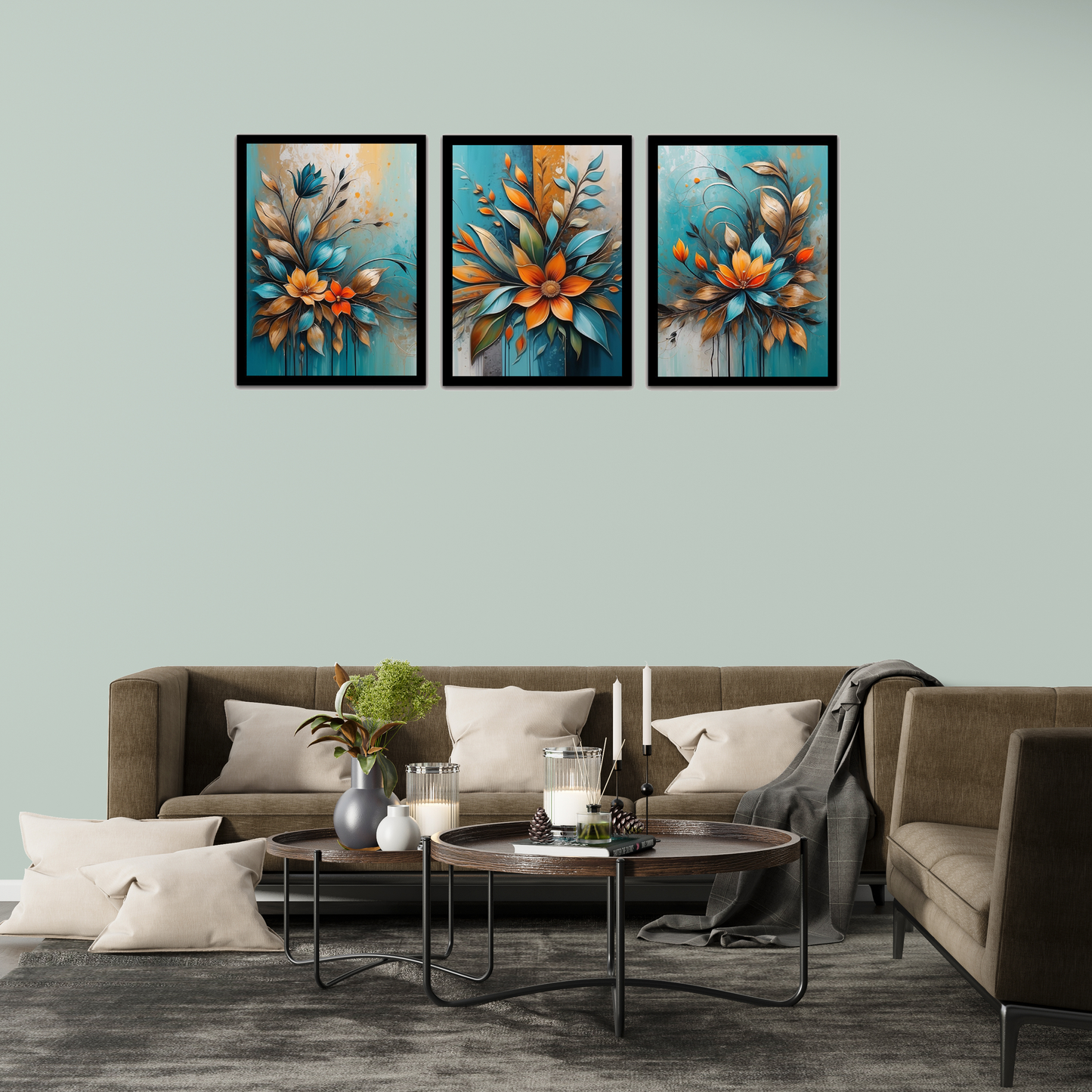 Modern Abstract Floral & Plant Metal Texture Frame and Wall Décor