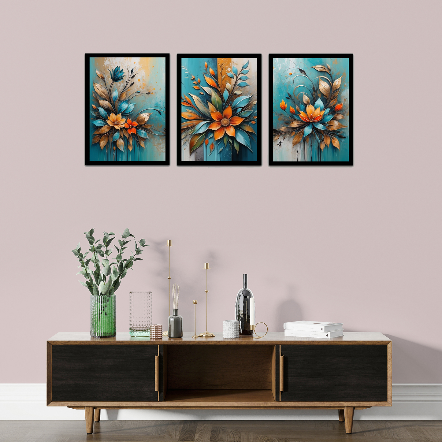 Modern Abstract Floral & Plant Metal Texture Frame and Wall Décor