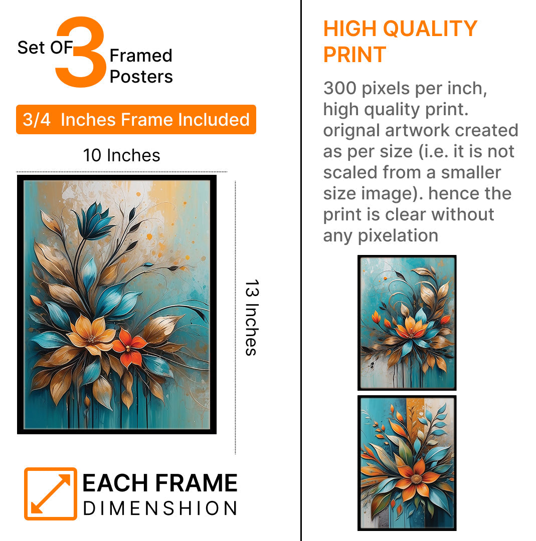 Modern Abstract Floral & Plant Metal Texture Frame and Wall Décor