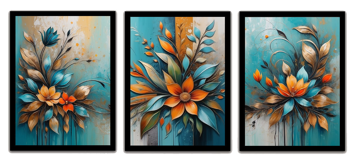 Modern Abstract Floral & Plant Metal Texture Frame and Wall Décor