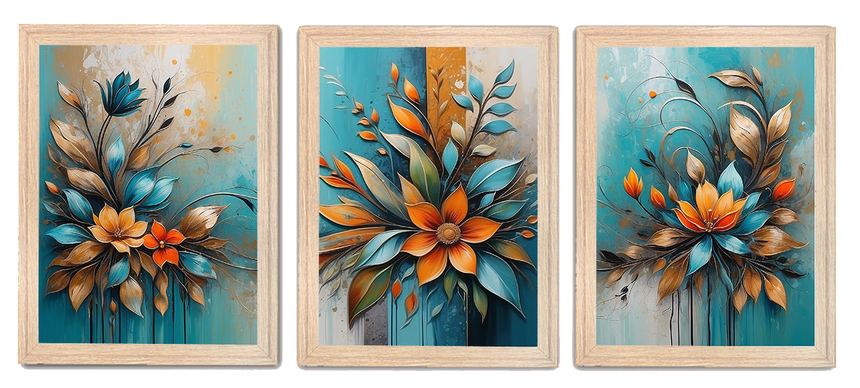 Modern Abstract Floral & Plant Metal Texture Frame and Wall Décor