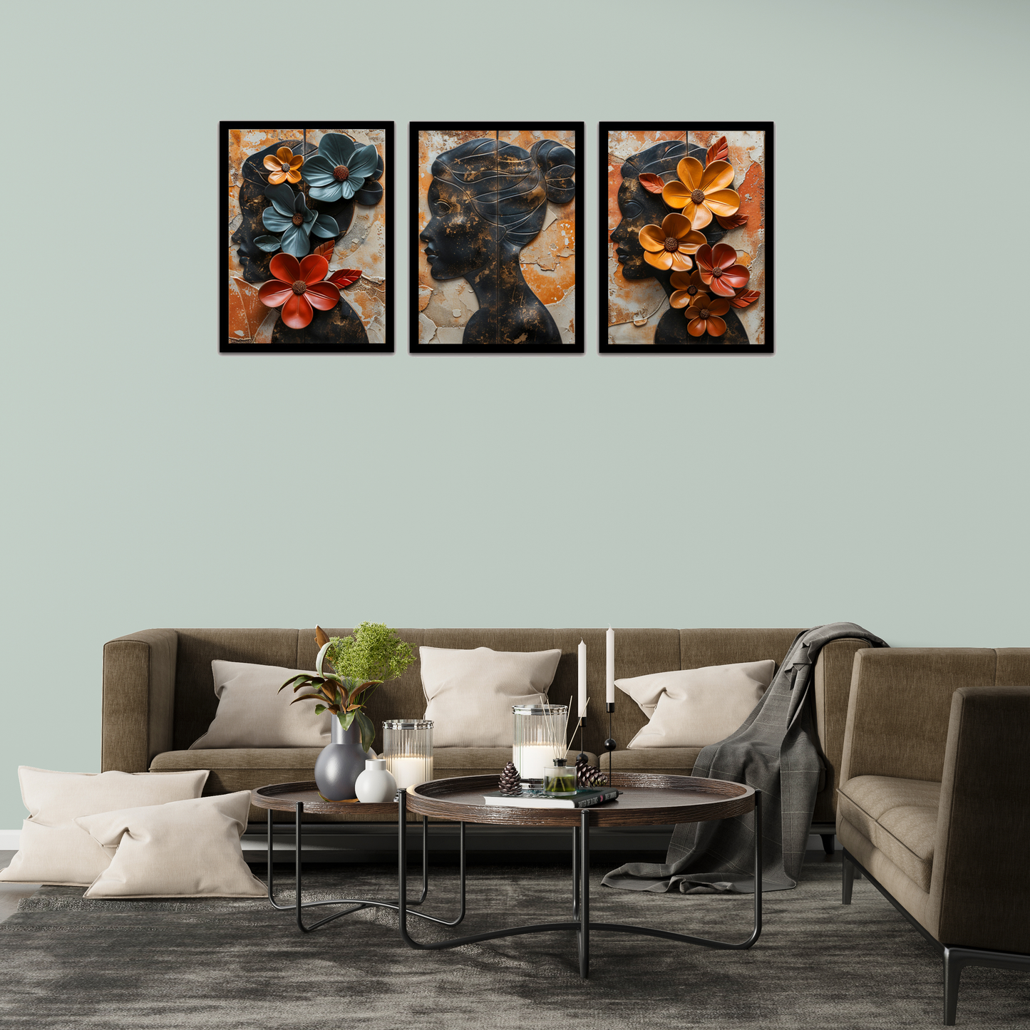 Modern Abstract Lady with Floral Painting Frames & Wall Decor