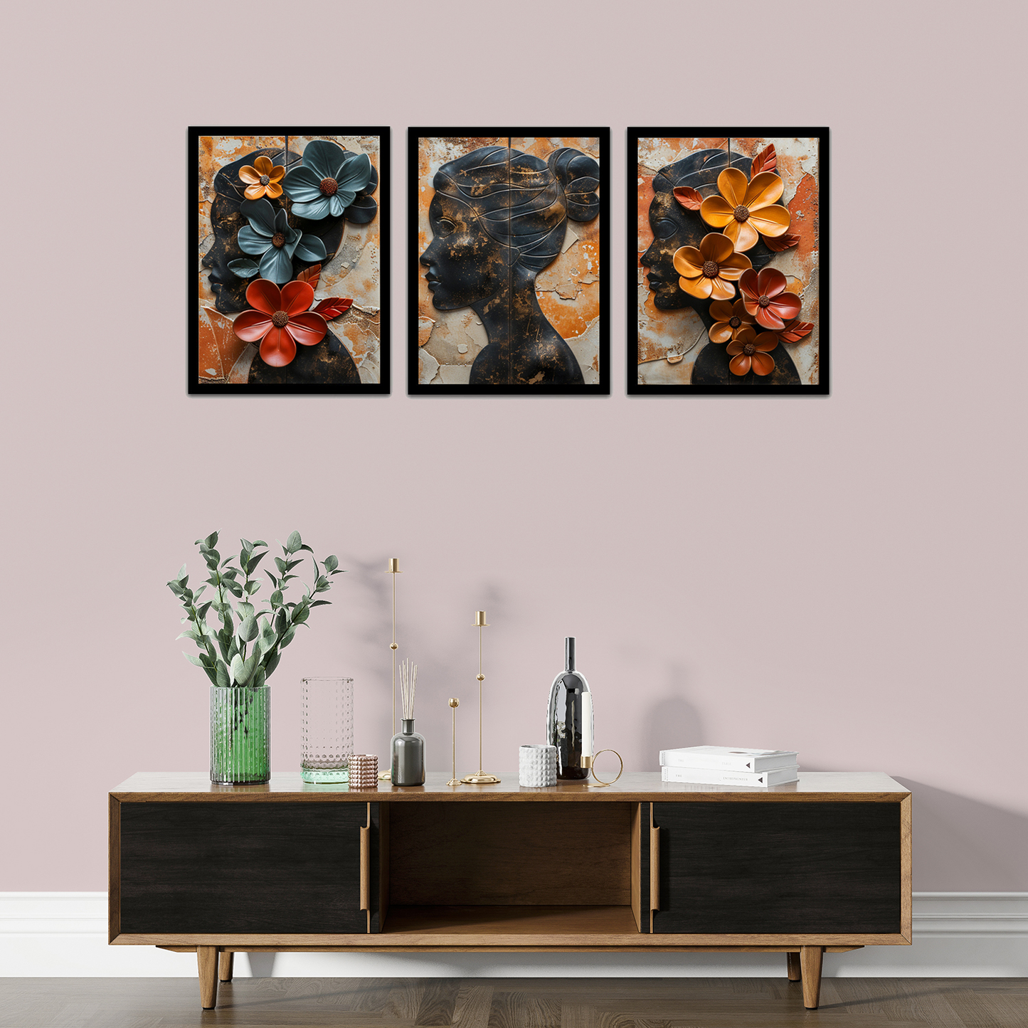 Modern Abstract Lady with Floral Painting Frames & Wall Decor