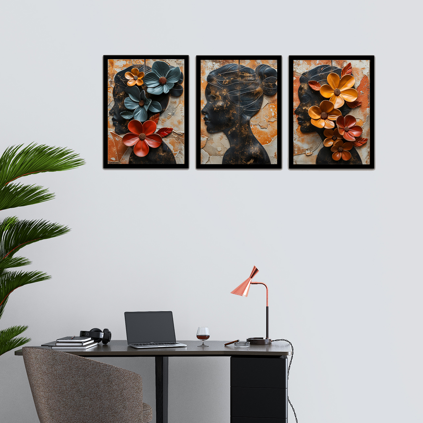 Modern Abstract Lady with Floral Painting Frames & Wall Decor