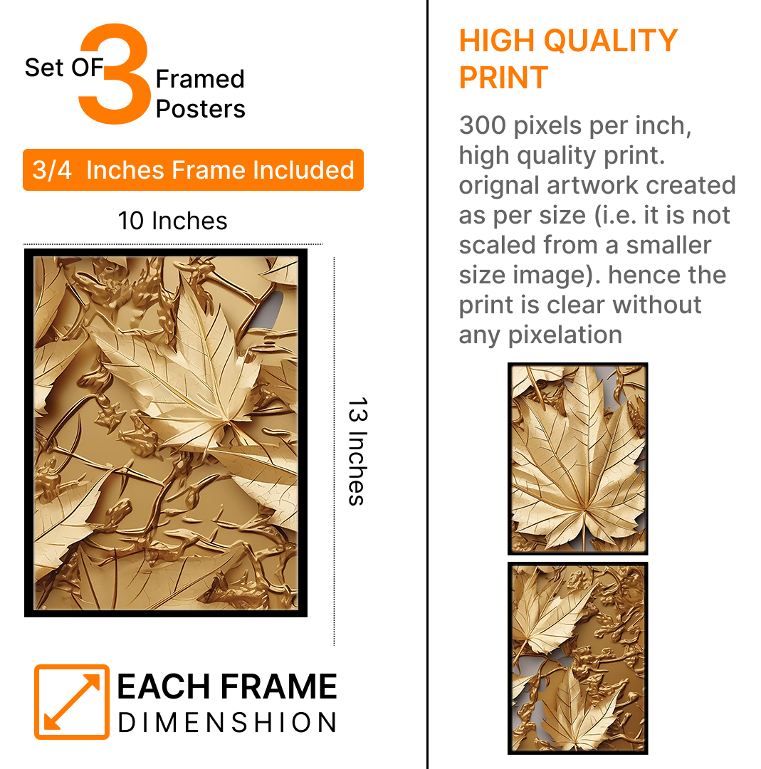 Abstract Golden Leaves Wall Art Frames for Modern Decor