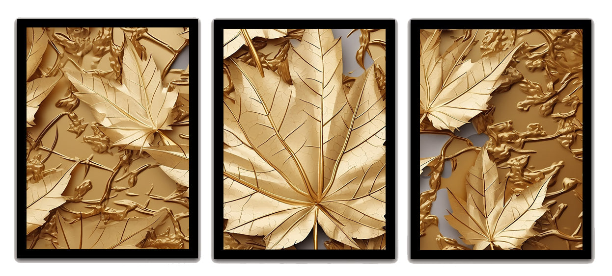 Abstract Golden Leaves Wall Art Frames for Modern Decor