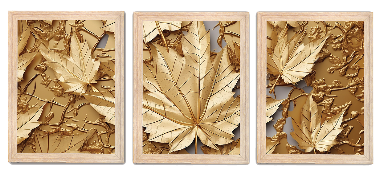 Abstract Golden Leaves Wall Art Frames for Modern Decor