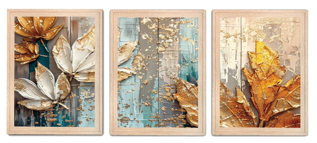 Abstract Floral Gold Leaves Painting Frames & Wall Decor