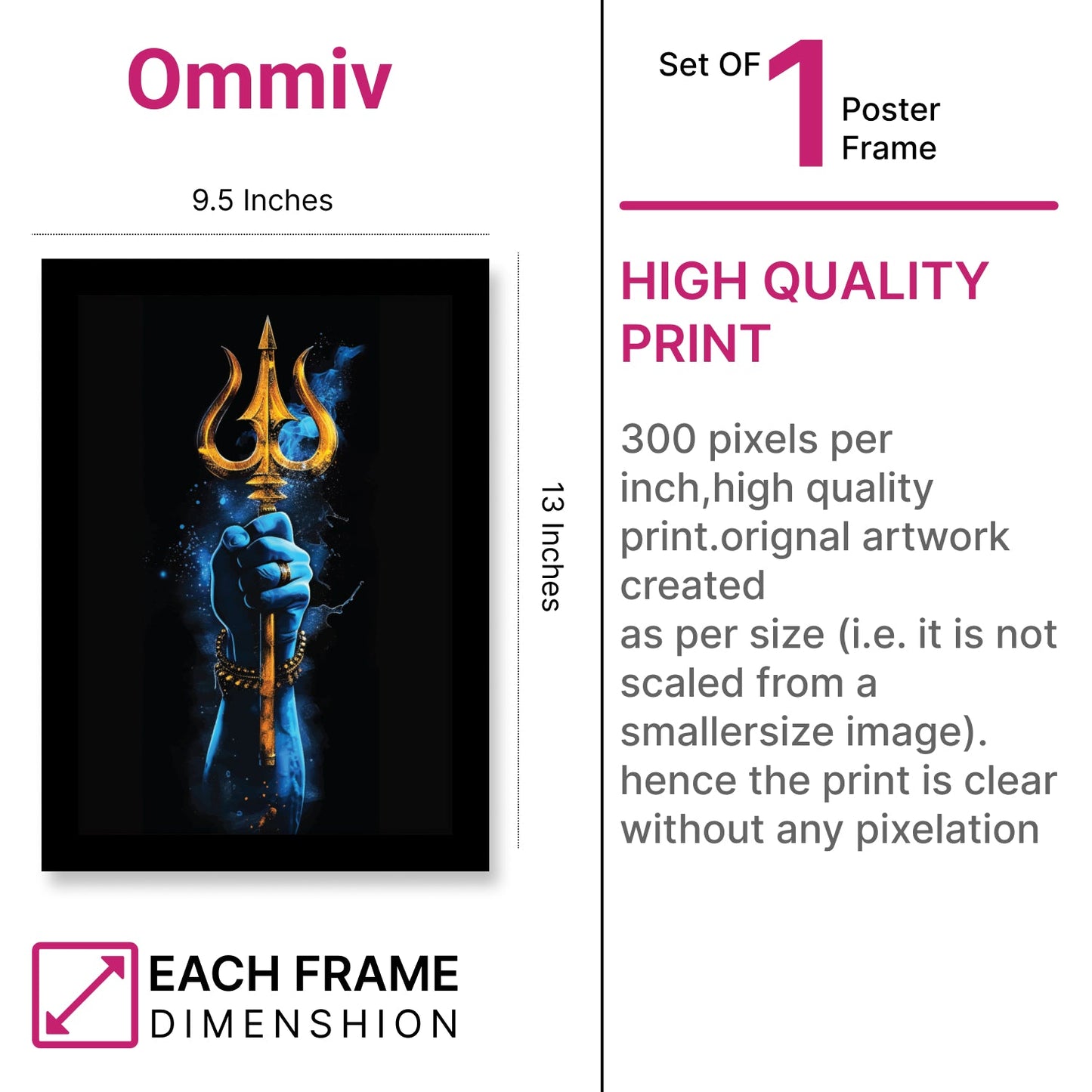 Sacred Trishul of Shiv Shakti Wall Art & Photo Frame