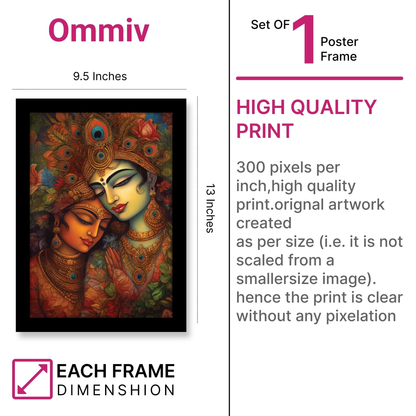 Radha Krishna Colorful Wall Framed & Art