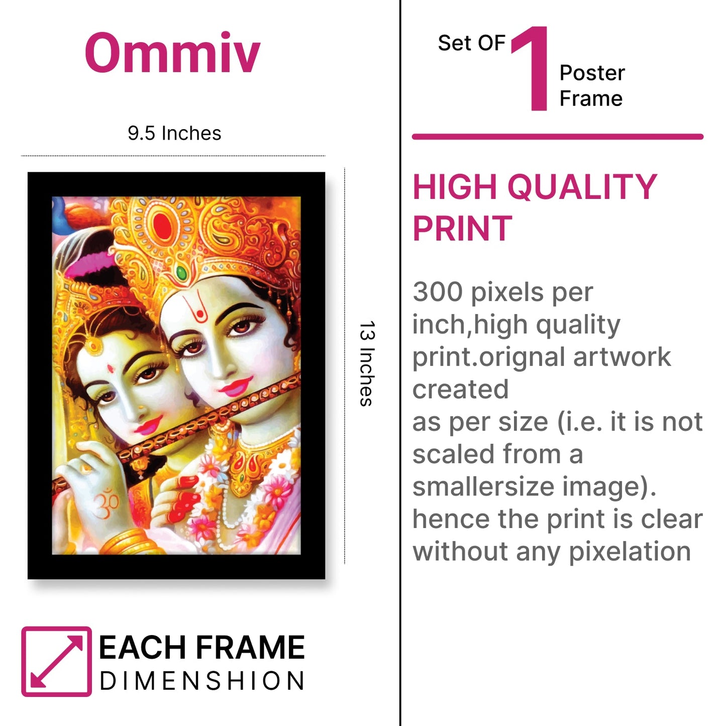 Radha Krishna Playing Flute Photo Frame & Wall Art