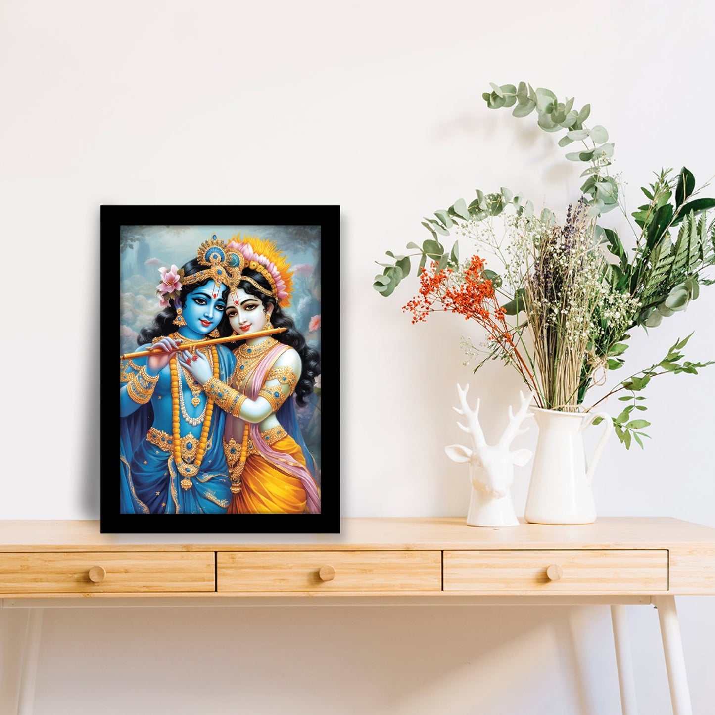 Radha Krishna Playing Bansuri – Spiritual Photo Frame & Wall Art