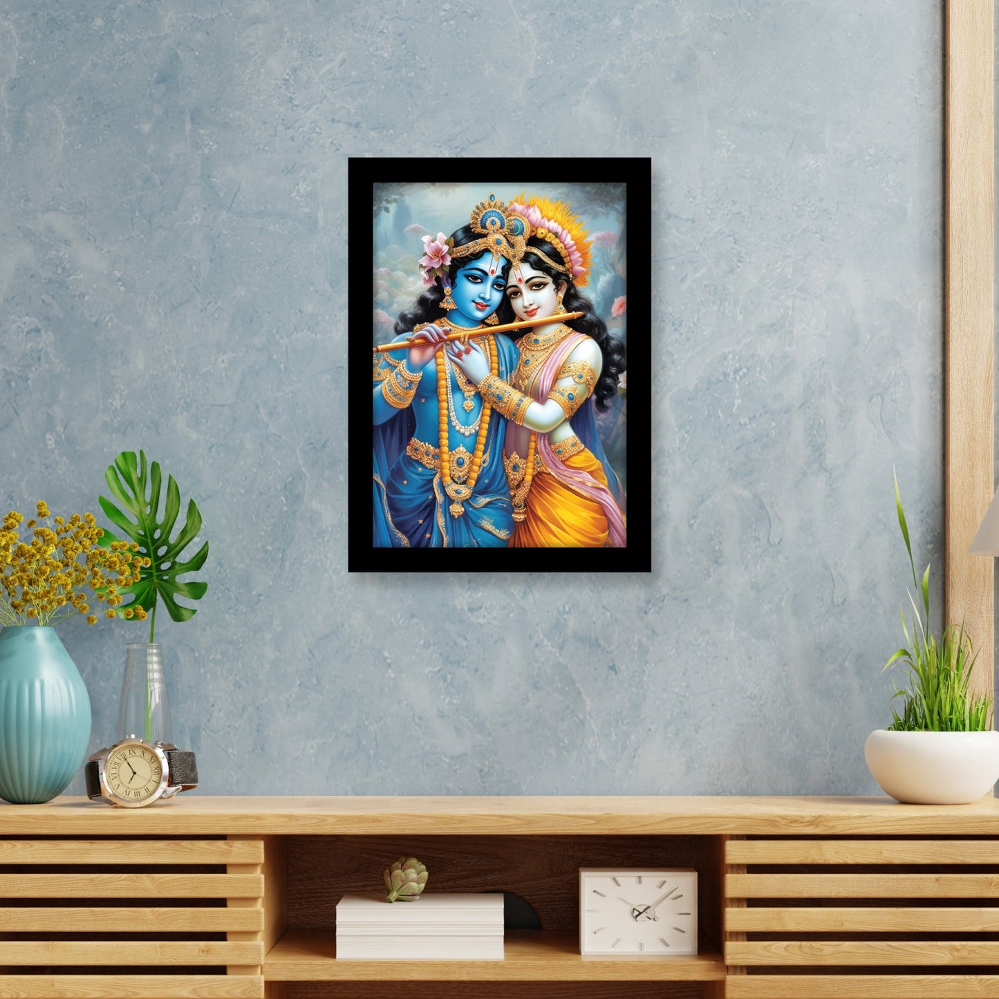 Radha Krishna Playing Bansuri – Spiritual Photo Frame & Wall Art