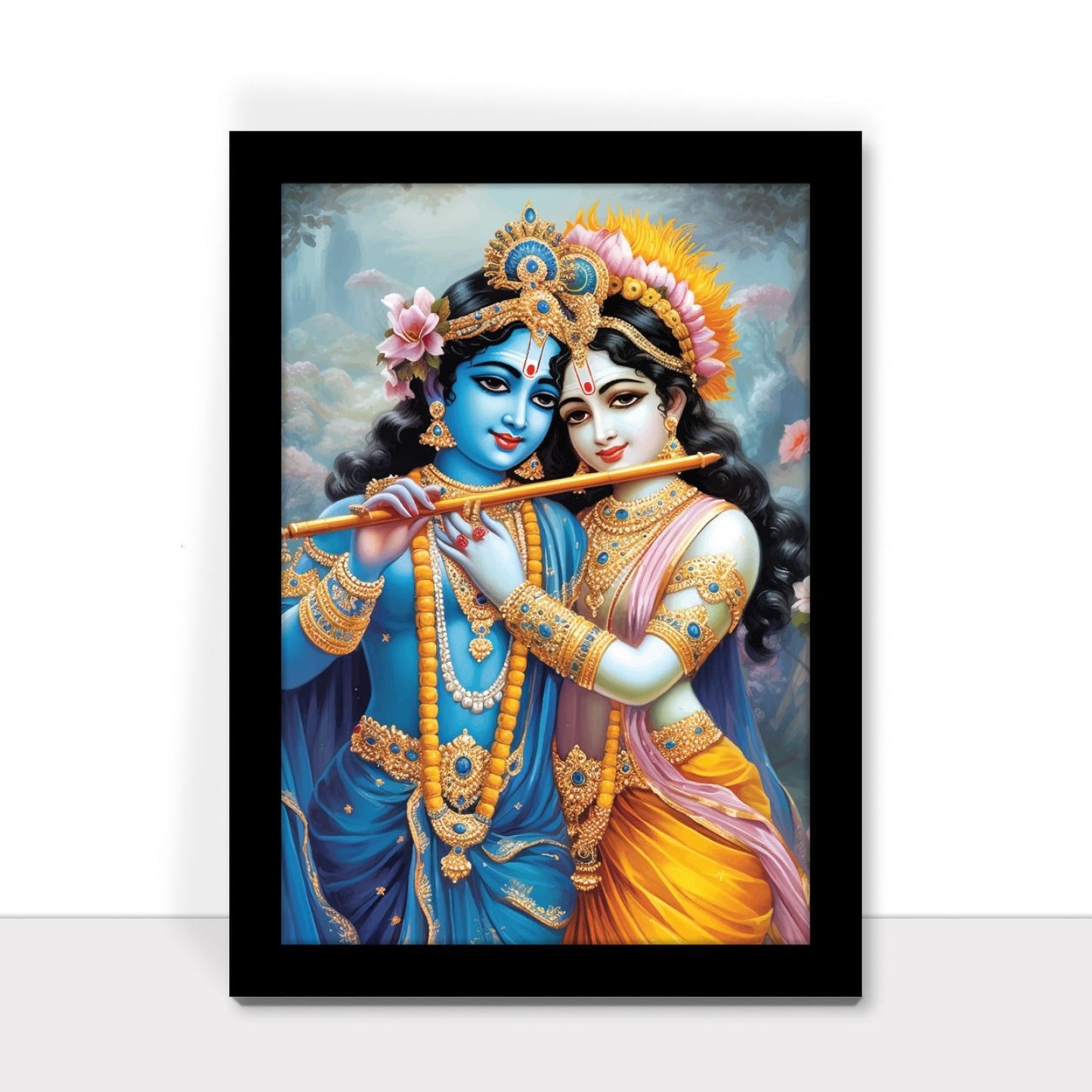 Radha Krishna Playing Bansuri – Spiritual Photo Frame & Wall Art