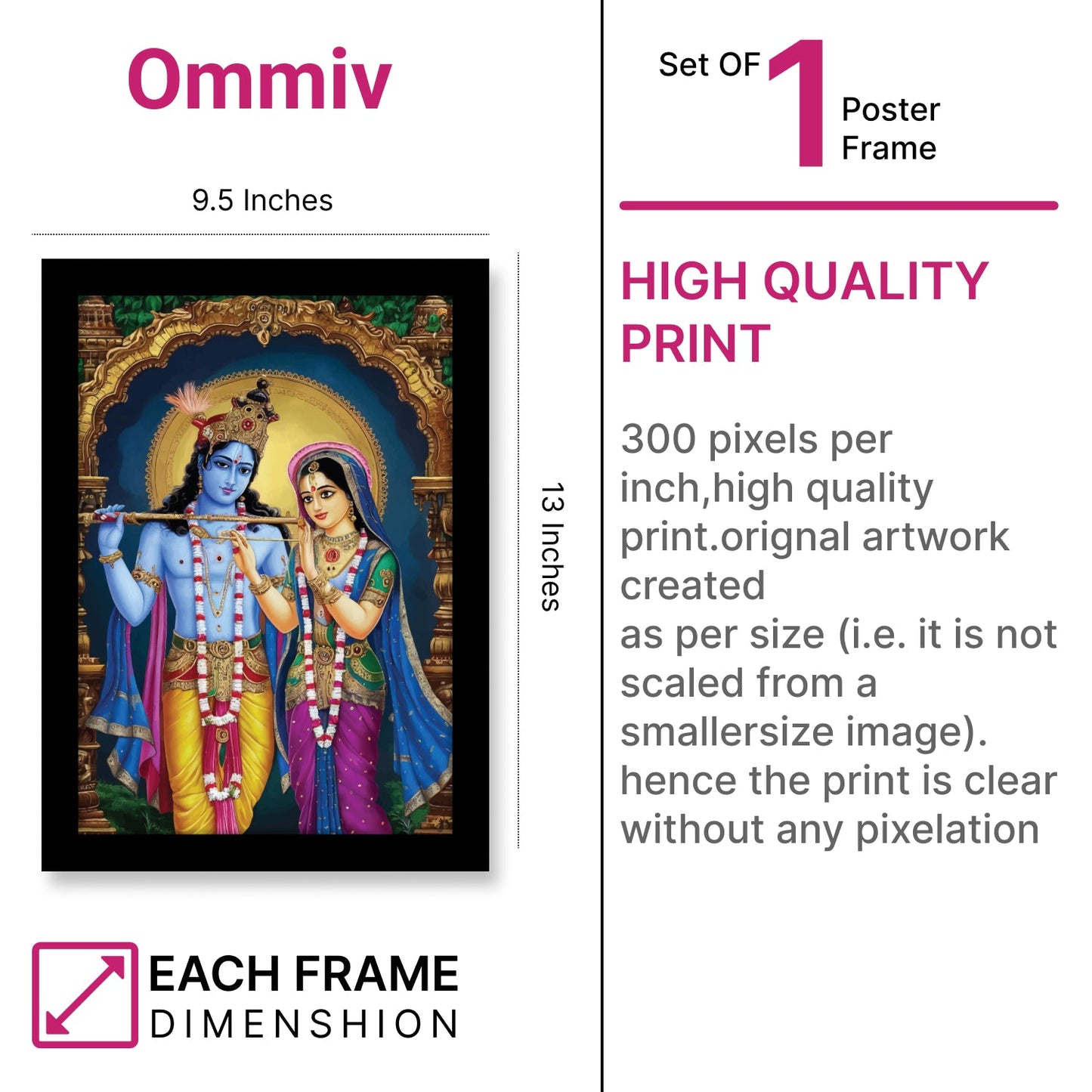 Radha Krishna with Flute Photo Frame & Wall Art