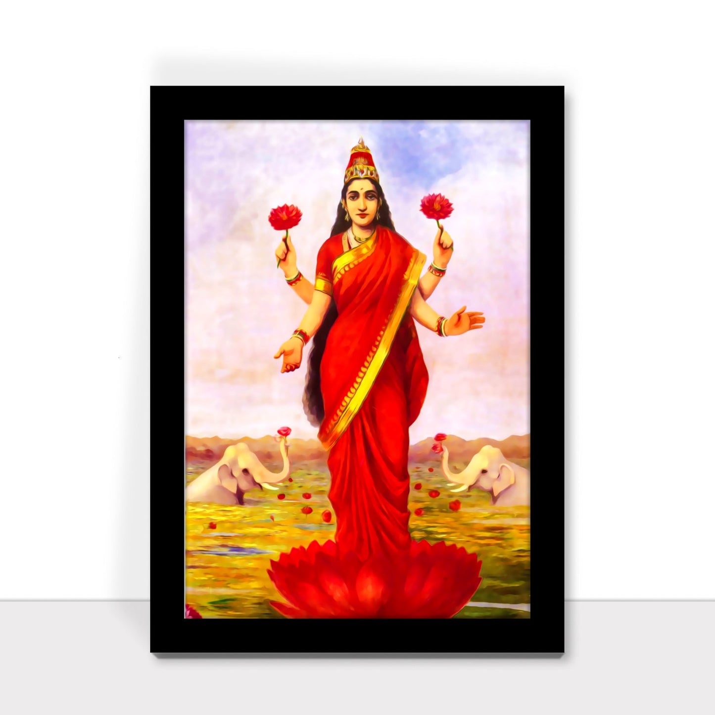 Goddess Lakshmi Wall Art with Frame – Artwork by Raja Ravi Varma