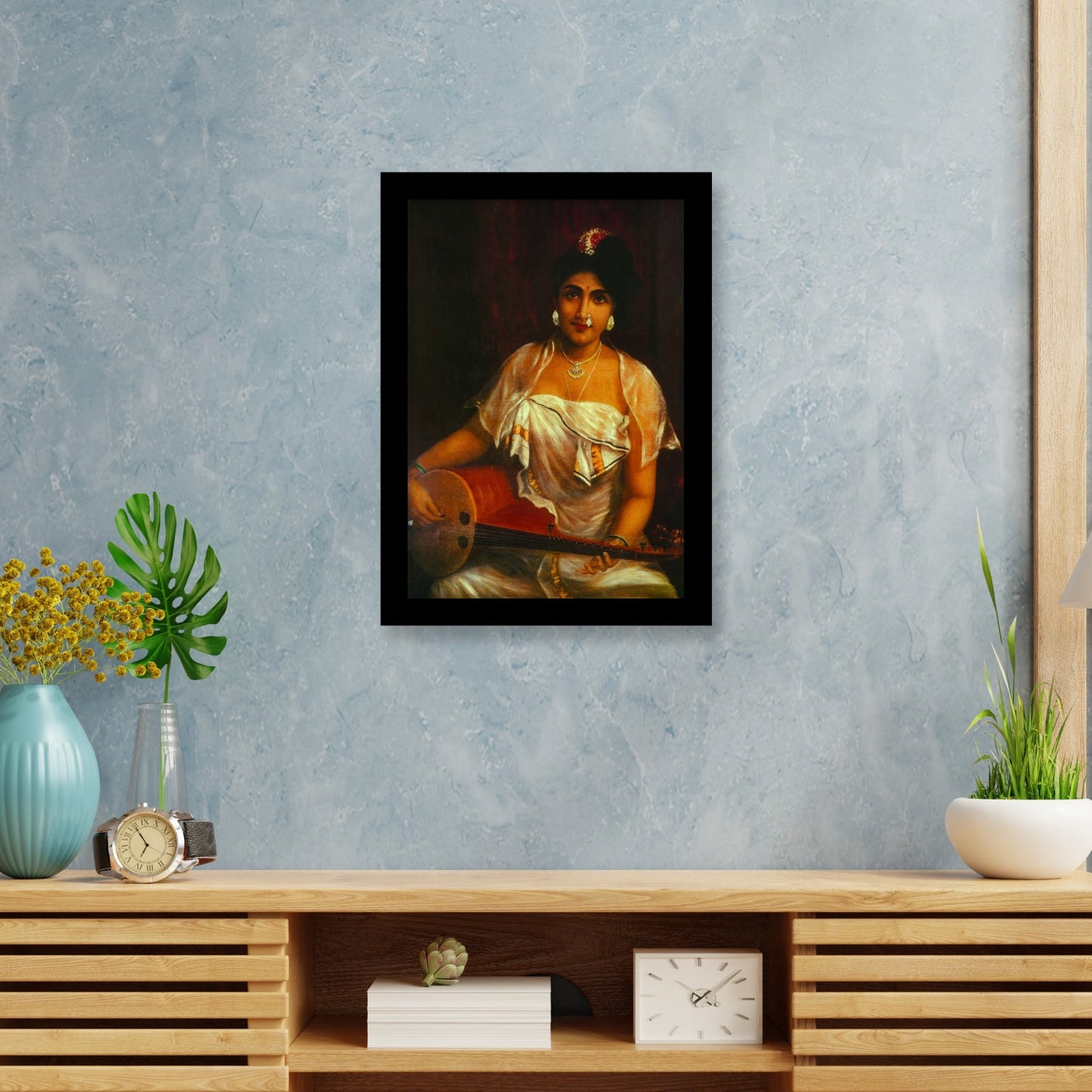 A Lady Playing Veena – Framed Art by Raja Ravi Varma