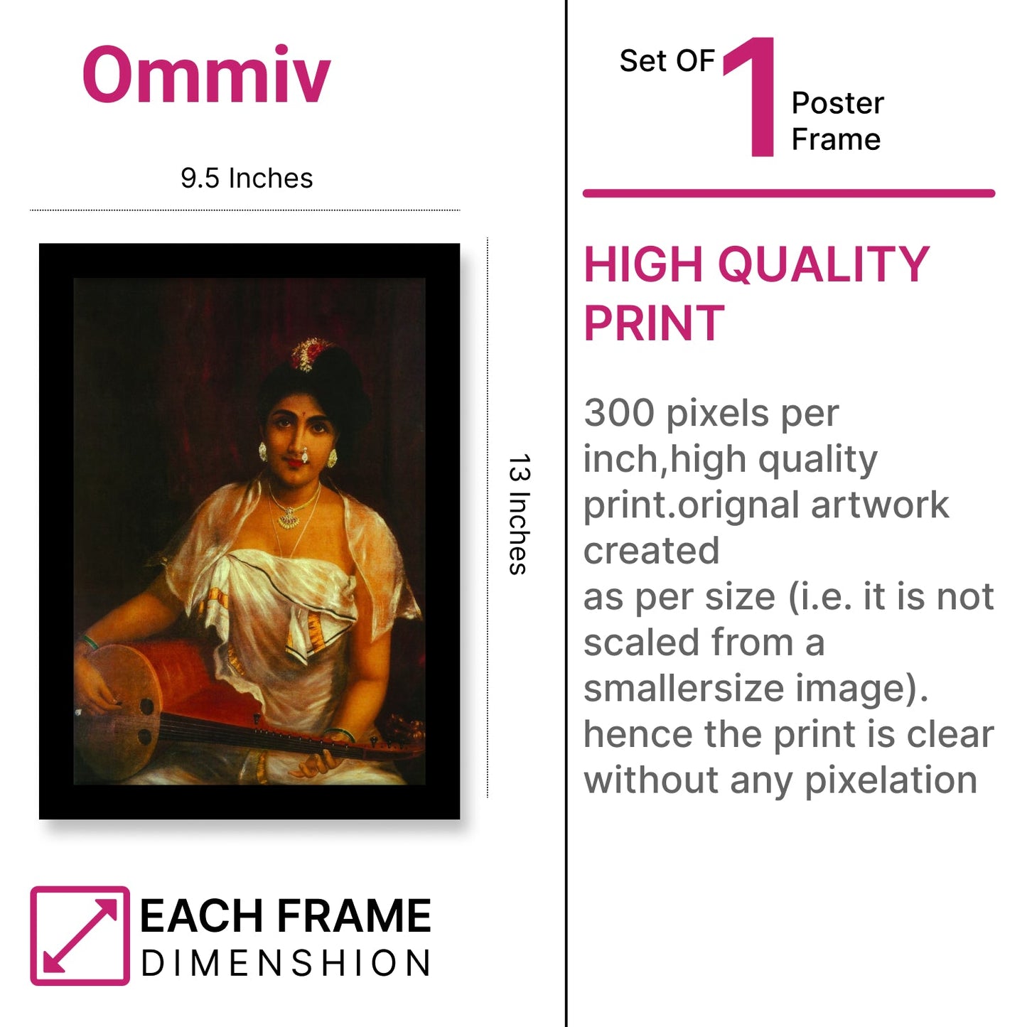 A Lady Playing Veena – Framed Art by Raja Ravi Varma