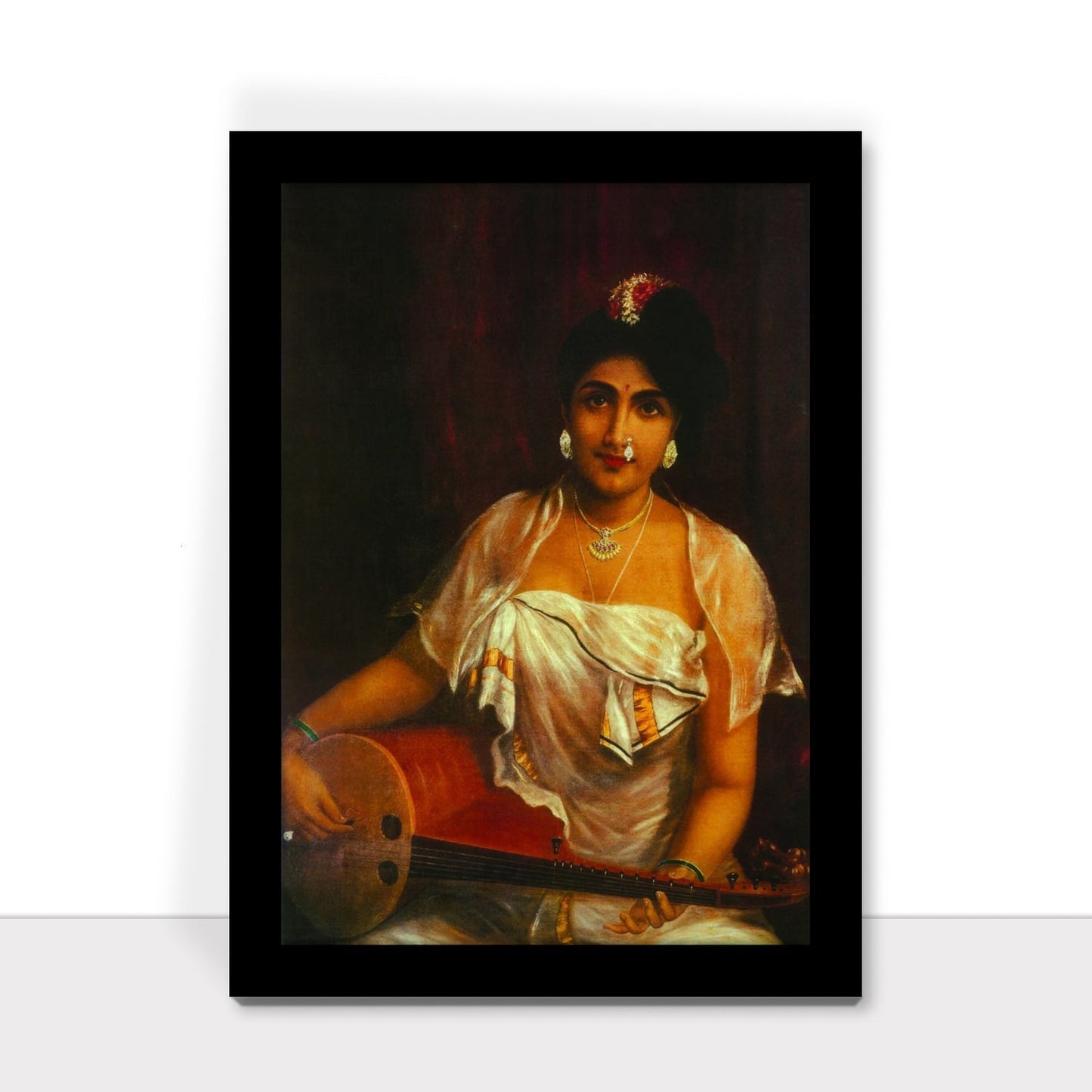 A Lady Playing Veena – Framed Art by Raja Ravi Varma