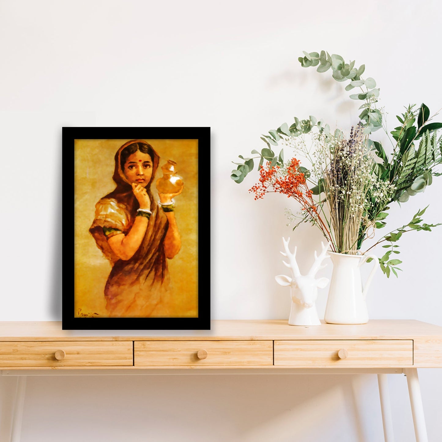 A Milkmaid – Framed Art by Raja Ravi Varma