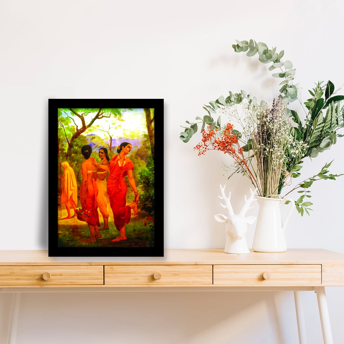Shakuntala: Looks of Love – A Framed Painting by Raja Ravi Varma
