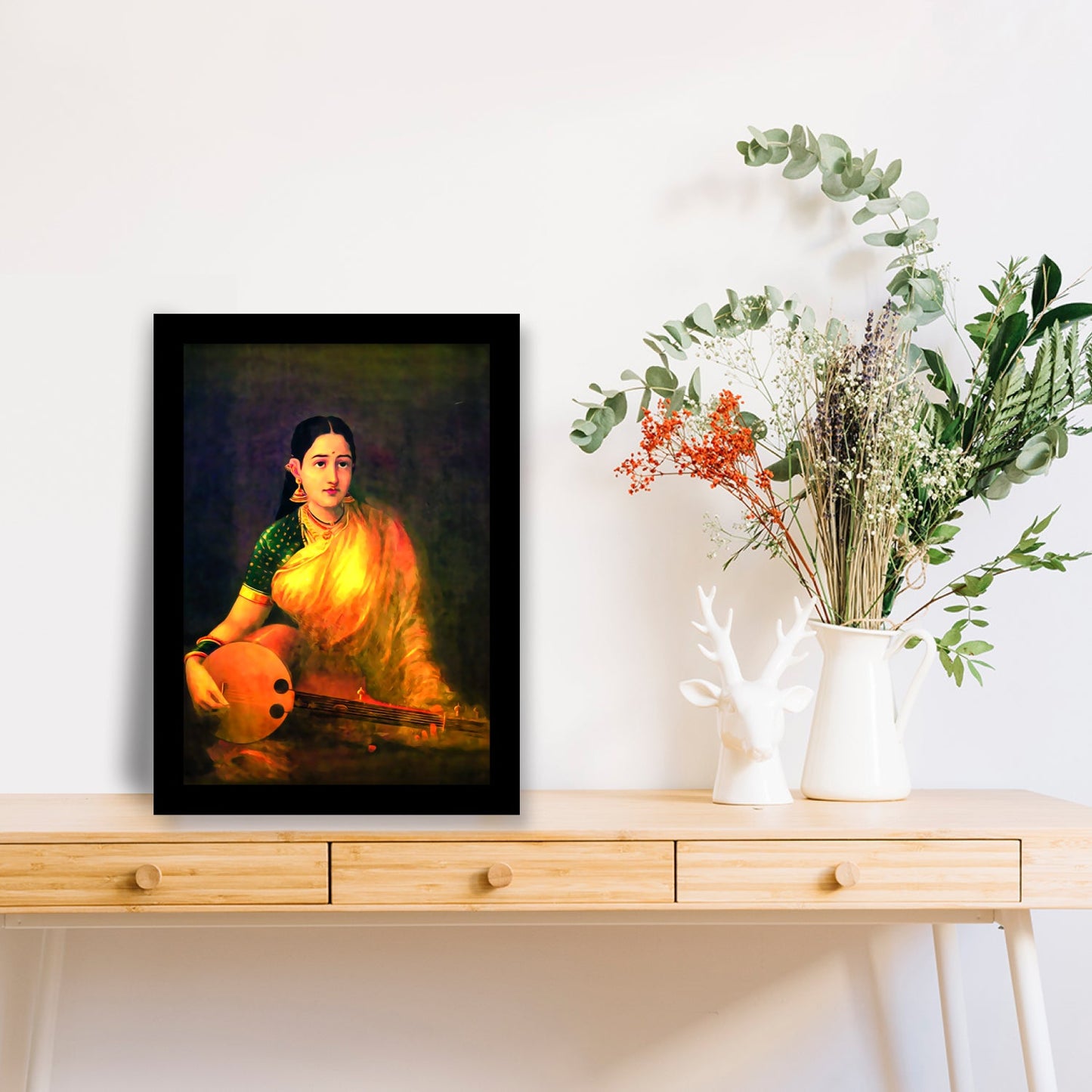 Lady Playing Swarbat: A Classic Masterpiece by Raja Ravi Varma