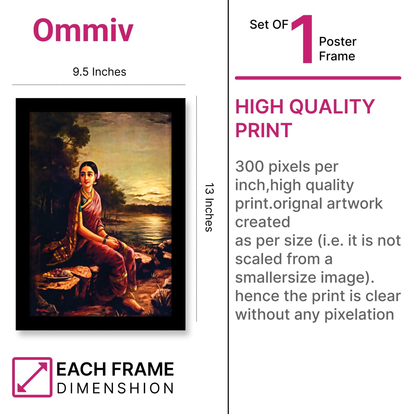 Radha in the Moonlight: Framed Artwork by Raja Ravi Varma