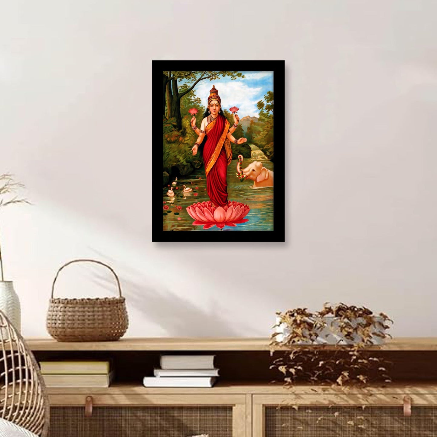 The Goddess of Wealth and Prosperity: Divine Lakshmi Artwork by Raja Ravi Varma