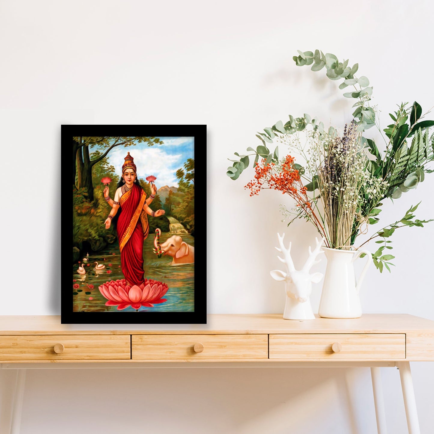 The Goddess of Wealth and Prosperity: Divine Lakshmi Artwork by Raja Ravi Varma