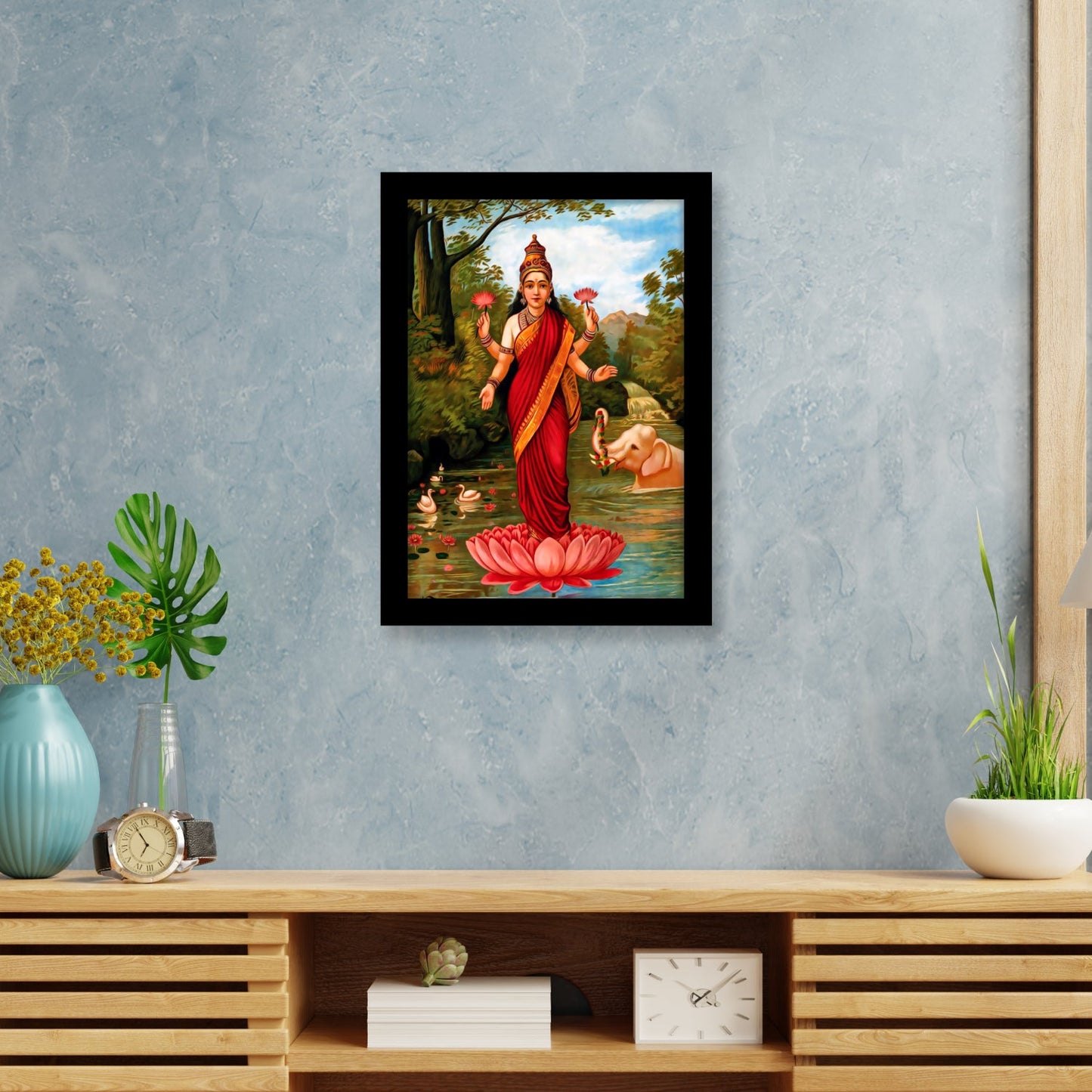 The Goddess of Wealth and Prosperity: Divine Lakshmi Artwork by Raja Ravi Varma