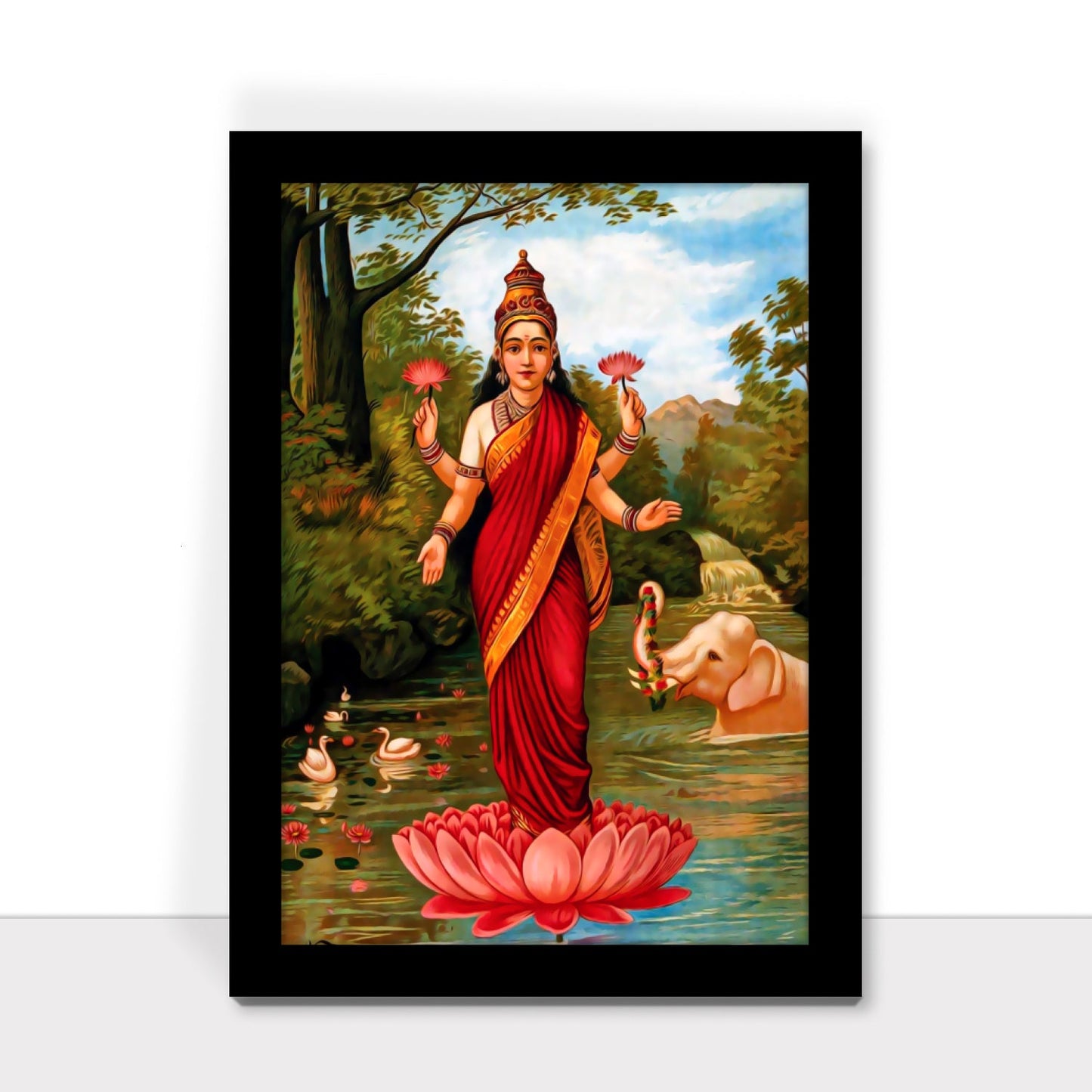 The Goddess of Wealth and Prosperity: Divine Lakshmi Artwork by Raja Ravi Varma
