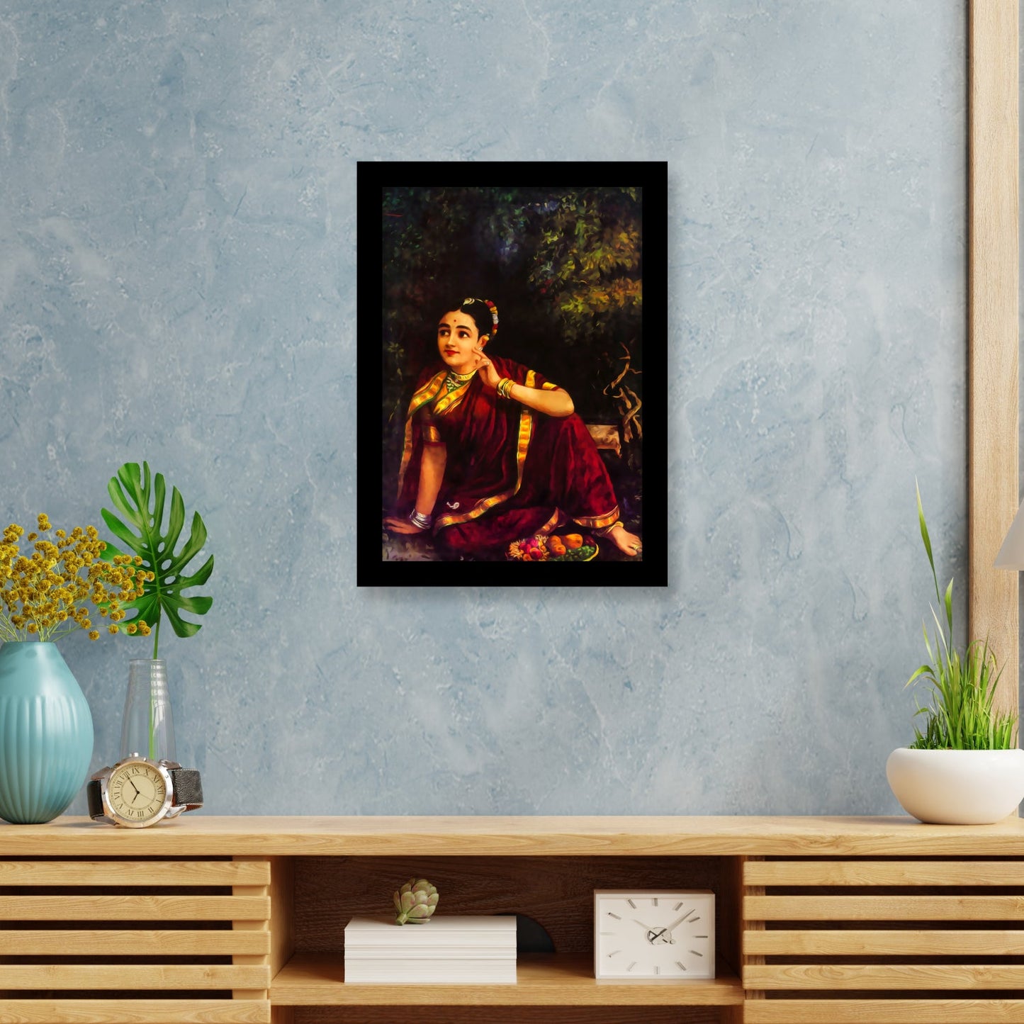 Radha Waiting for Krishna in Kunjavan: A Divine Artwork by Raja Ravi Varma