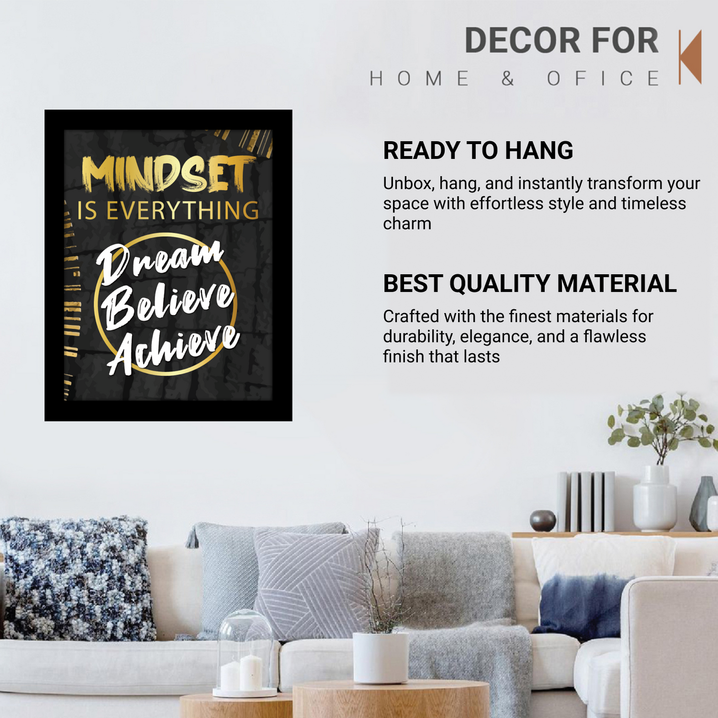 The Power of Mindset – 'Dream, Believe, Achieve' Inspirational Frame