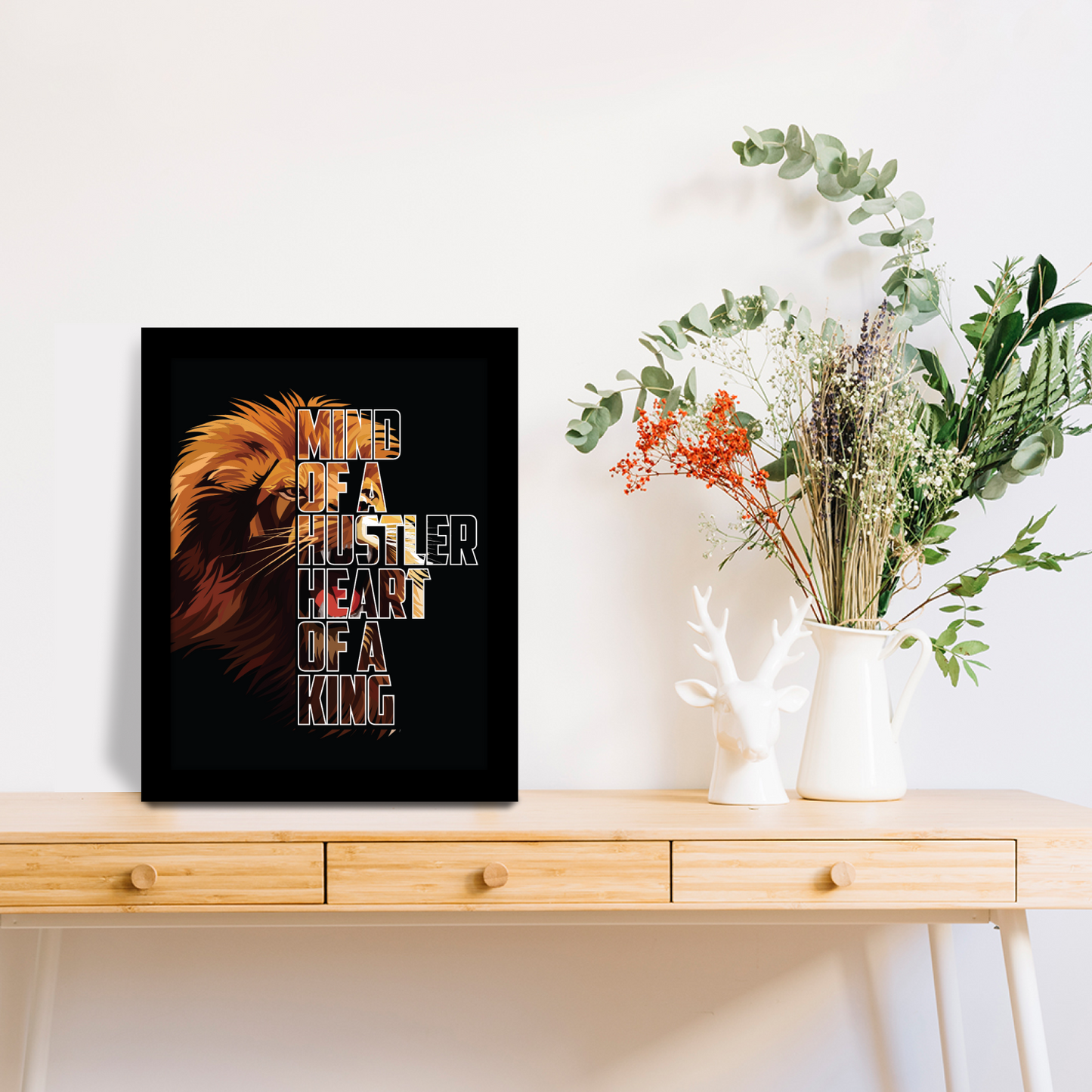 Mind of a Hustler, Heart of a King – Motivational Framed Art