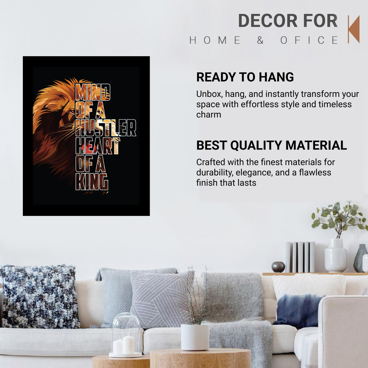 Mind of a Hustler, Heart of a King – Motivational Framed Art