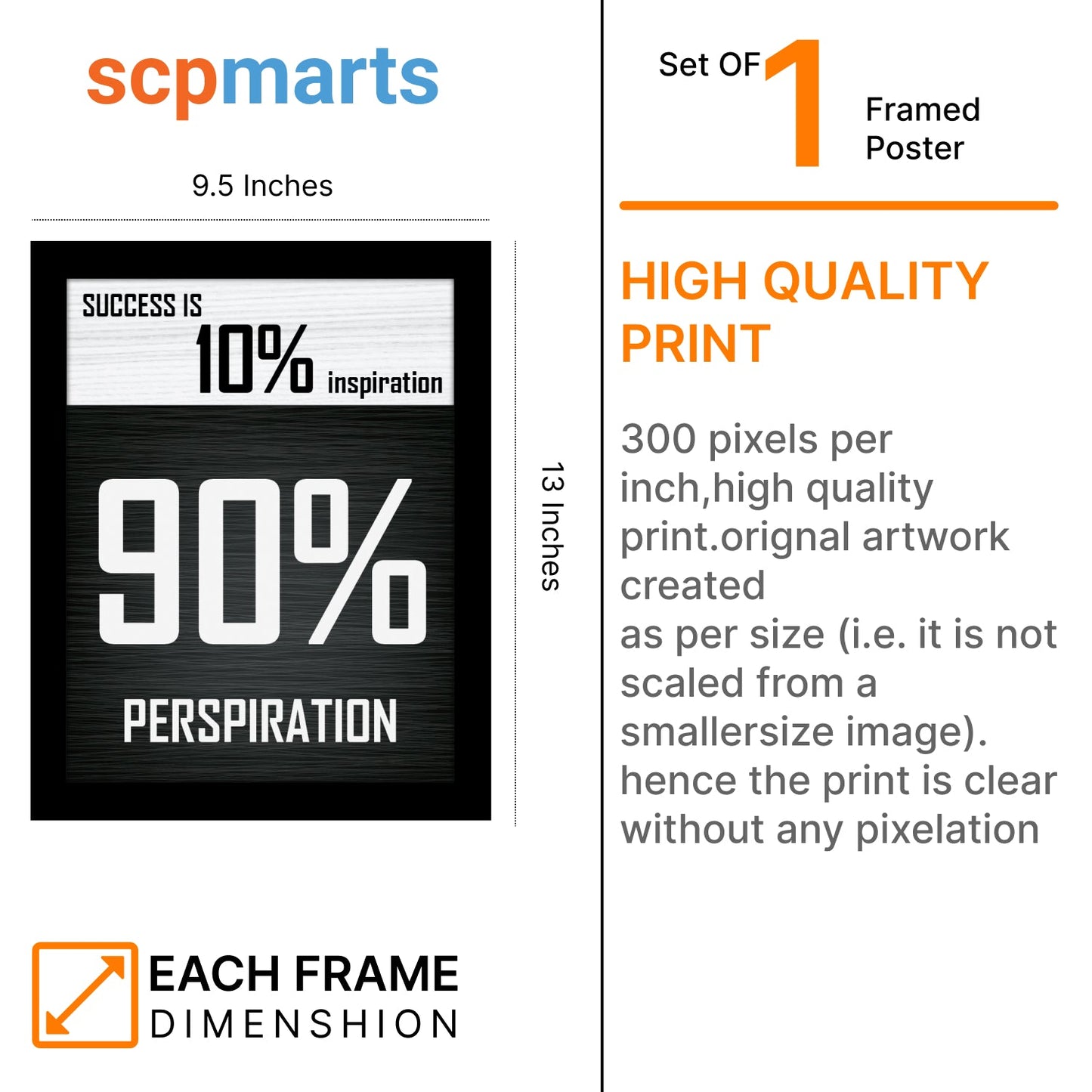 Success is 10% Inspiration, 90% Perspiration: Motivational Photo Frame