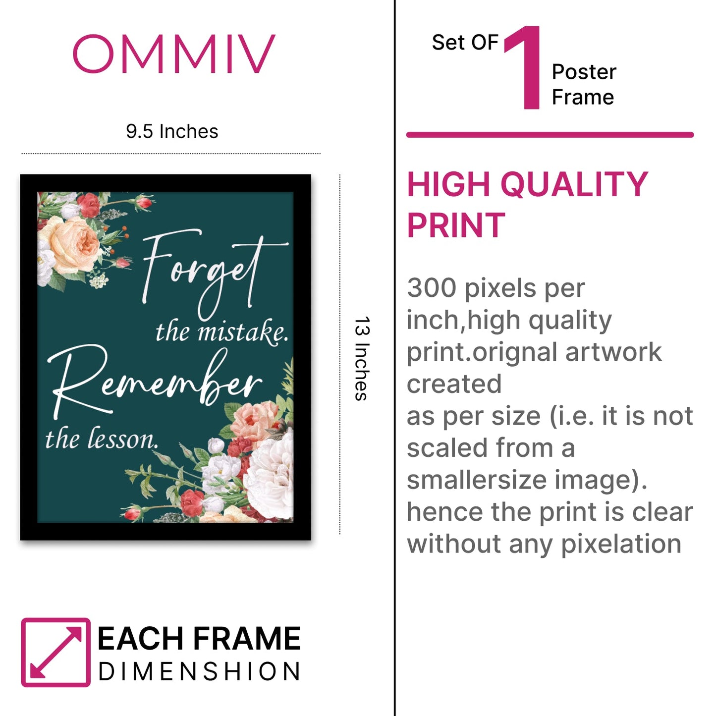 Forget the Mistake, Remember the Lesson – Motivational Quote Frame & Wall Art