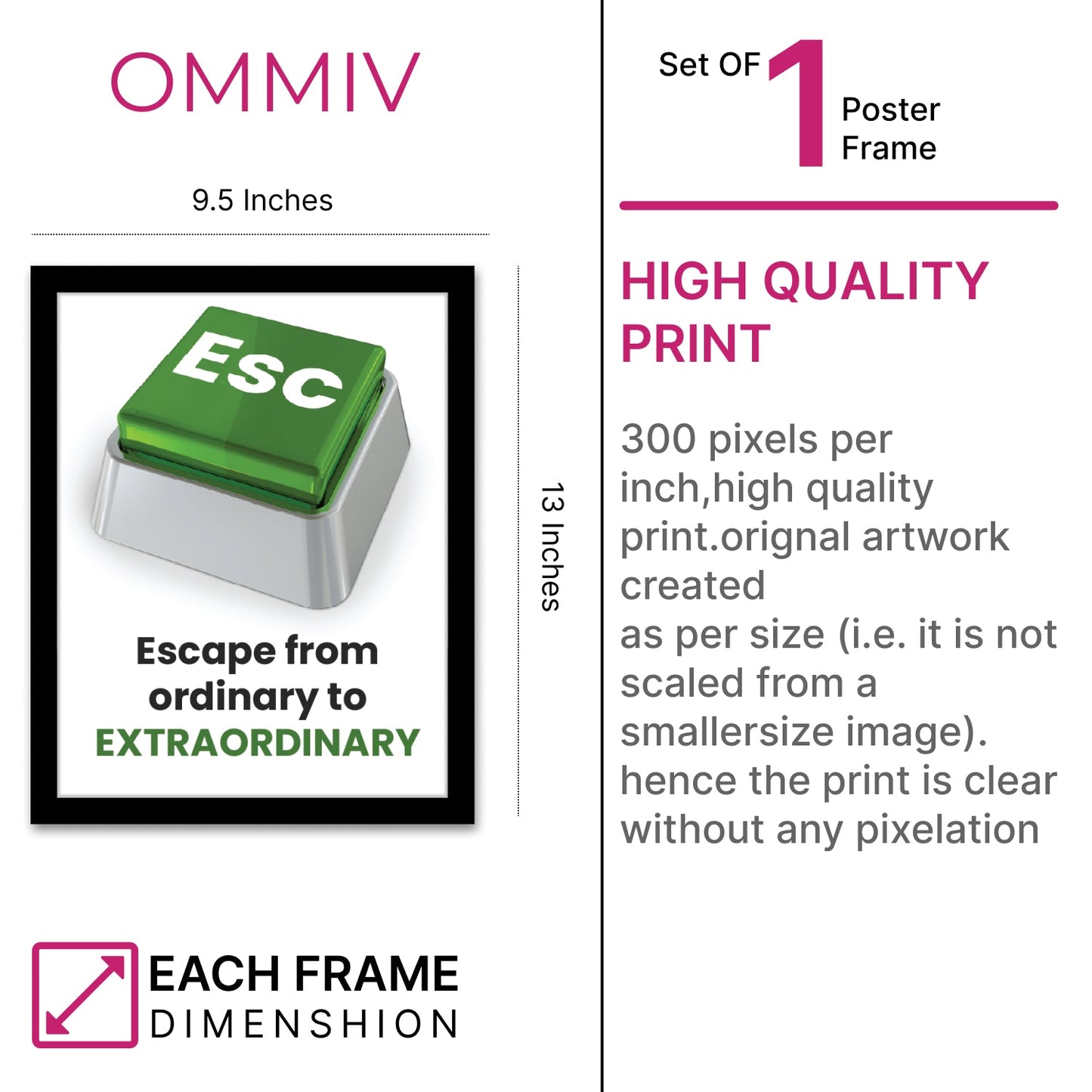 Escape from Ordinary to Extraordinary - Motivational Photo Frame & Inspirational Wall Art