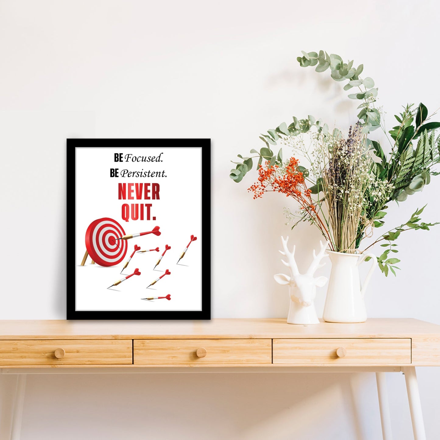 Be Focused, Be Persistent: NEVER QUIT - Motivational Photo Frame & Wall Art