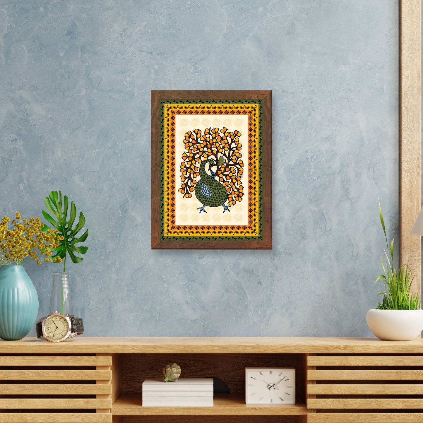 Madhubani Peacock Frame – Vibrant Traditional Artwork