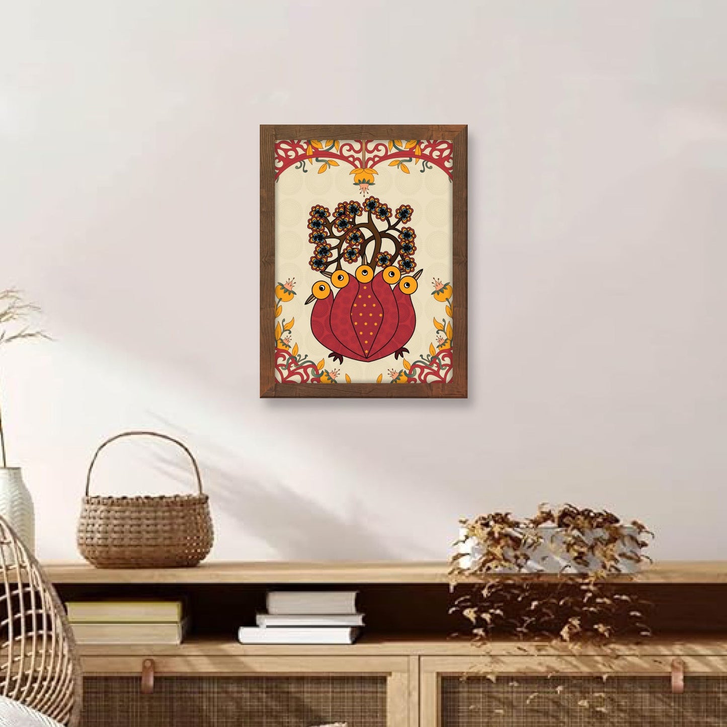 Peacock Harmony: Abstract Gond Art Wall Decor Frame