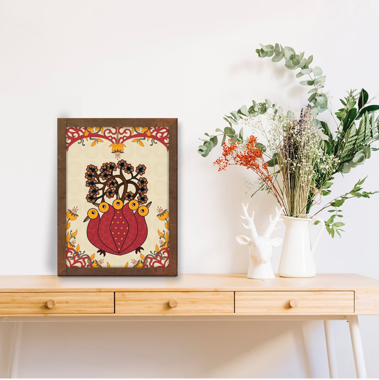 Peacock Harmony: Abstract Gond Art Wall Decor Frame
