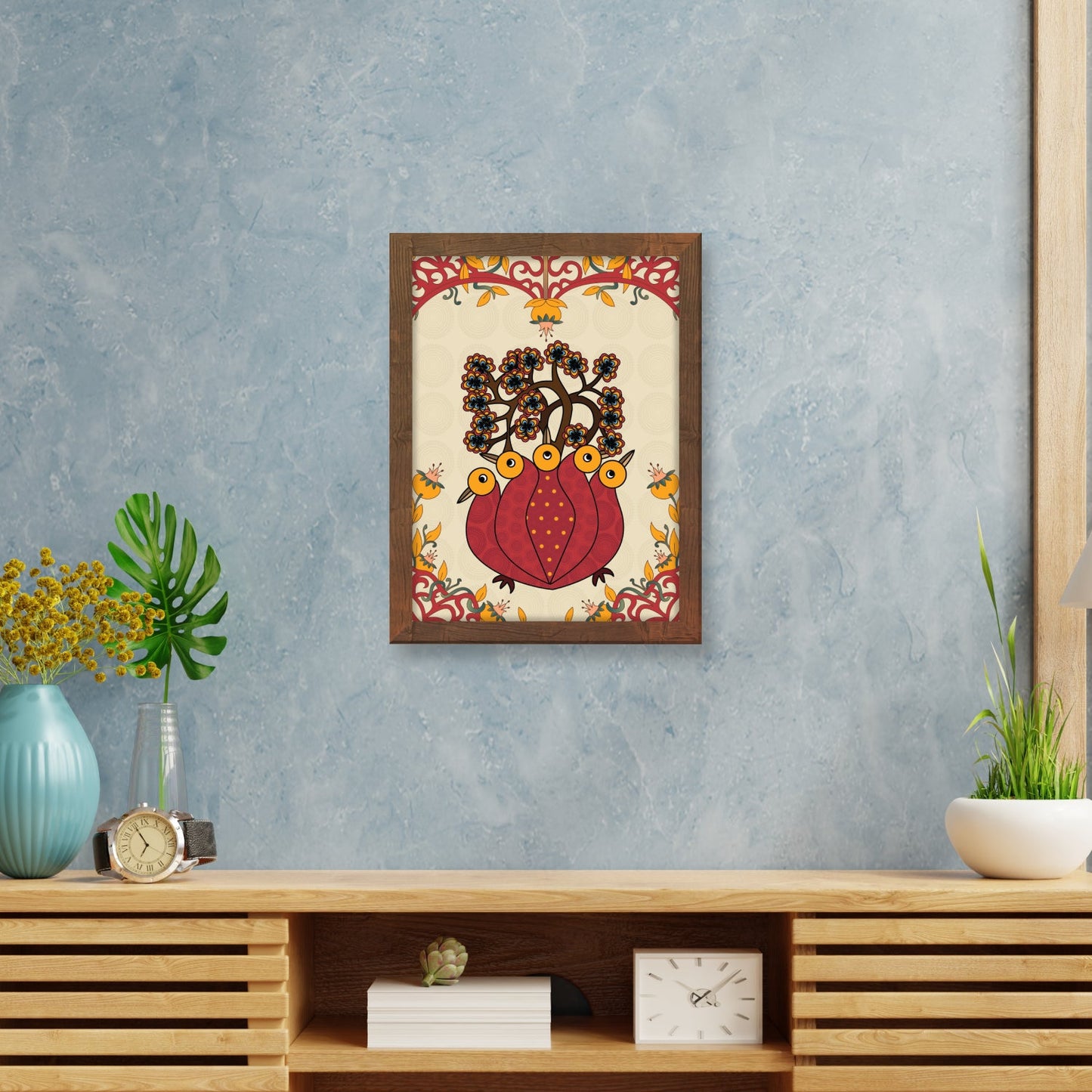 Peacock Harmony: Abstract Gond Art Wall Decor Frame