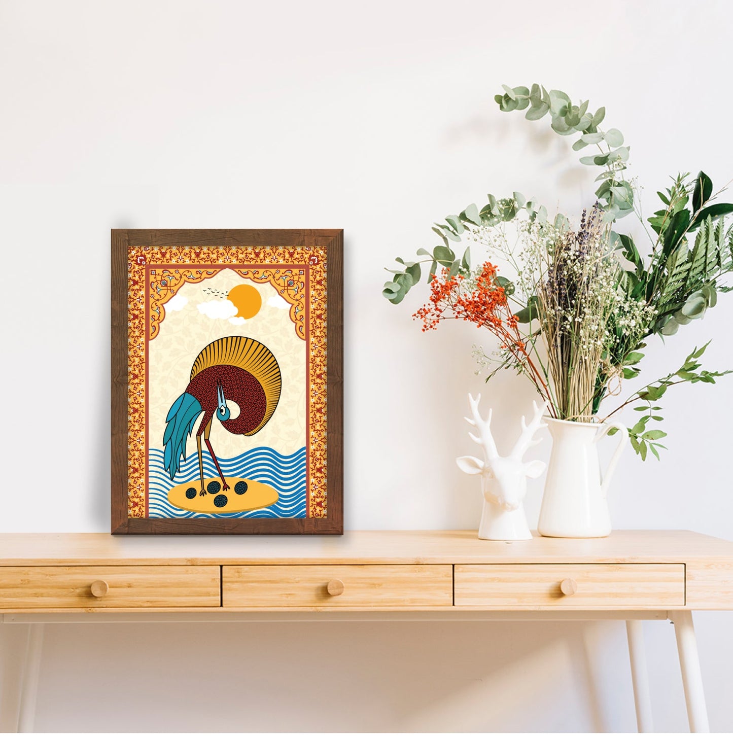 Elegance Flamingo Gond Art Frame – Nature-Inspired Wall Decor