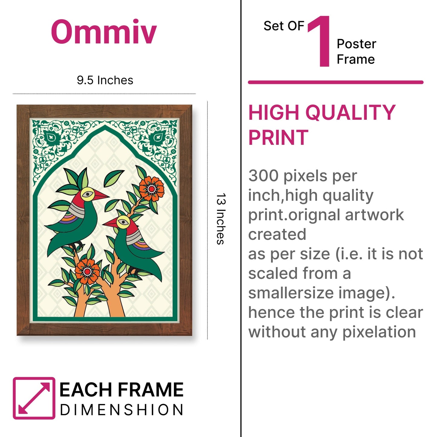 Parrot Folk Painting – Kalighat & Madhubani Art Style Frame