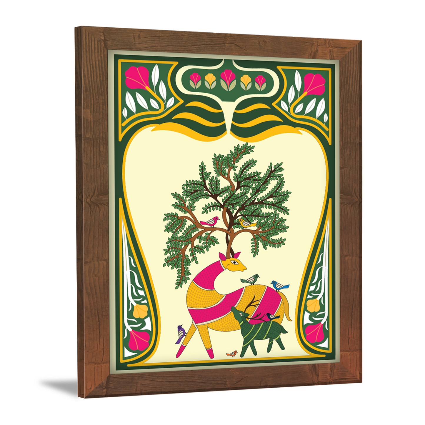 Tree & Deer Madhubani Art Frame – Handcrafted Wall Decor