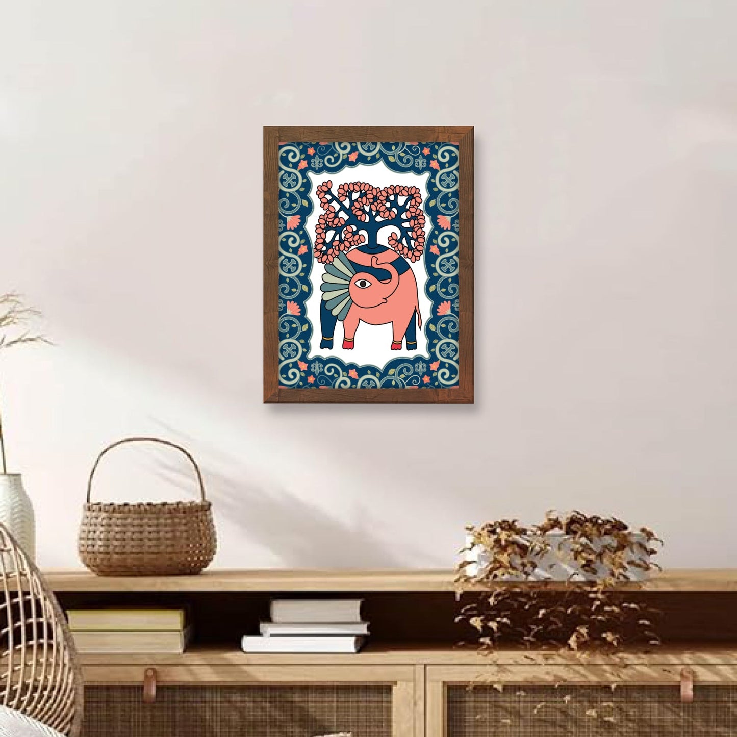 Elephant Face Madhubani Art Frame – Handcrafted Wall Decor