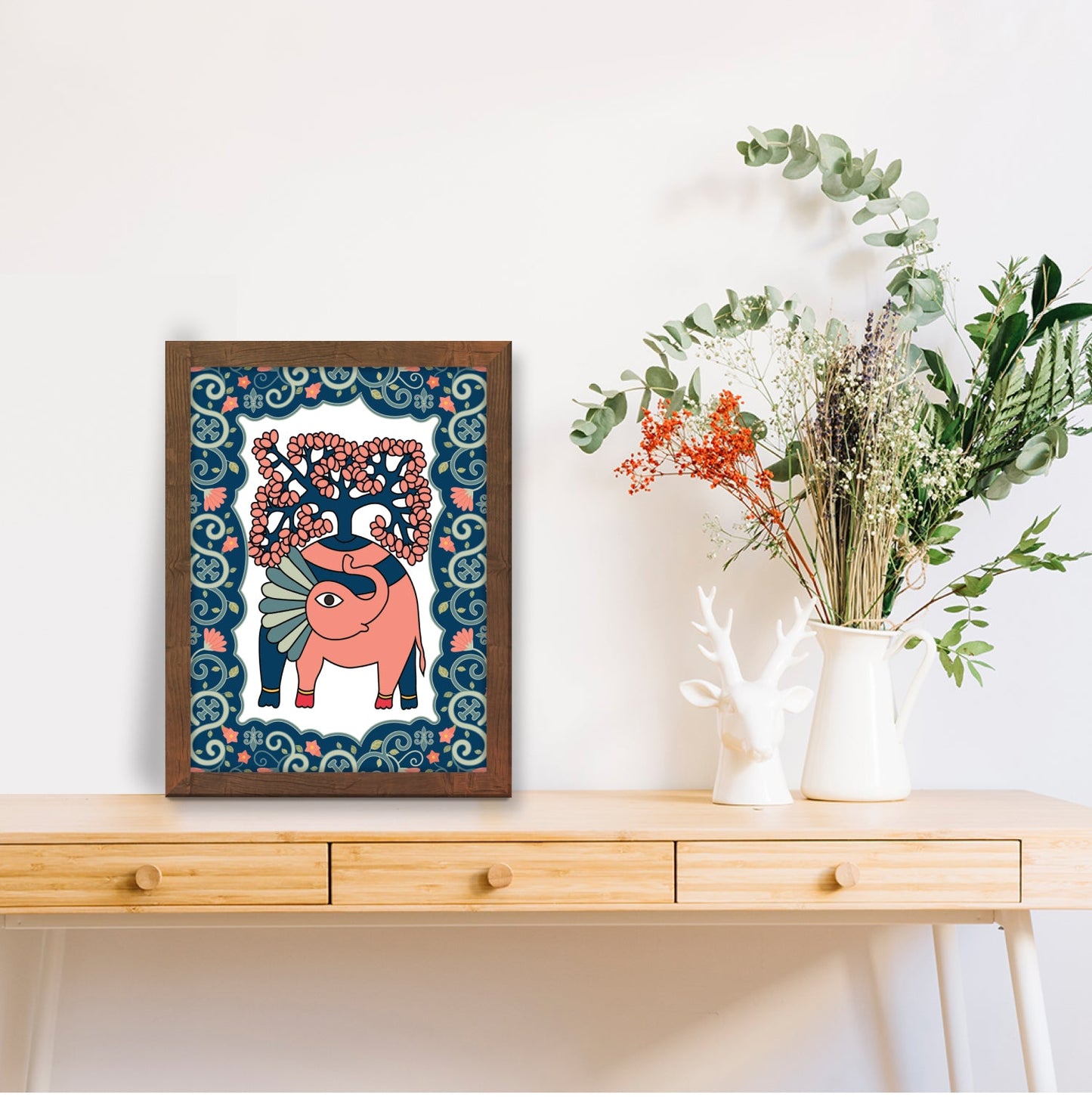 Elephant Face Madhubani Art Frame – Handcrafted Wall Decor