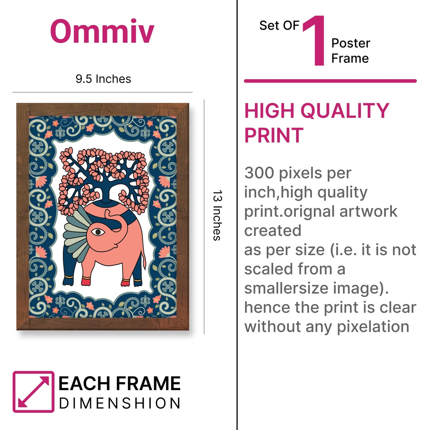 Elephant Face Madhubani Art Frame – Handcrafted Wall Decor