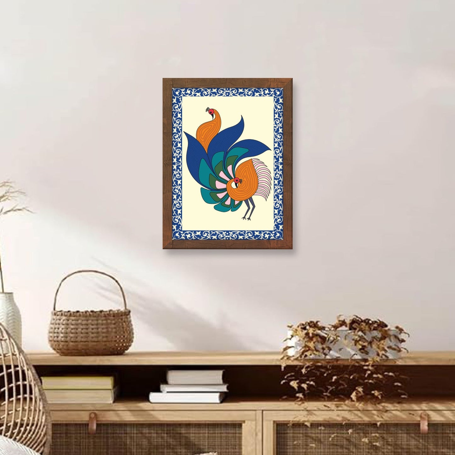 Enchanting Peacock Abstract Madhubani Art Wall Frame